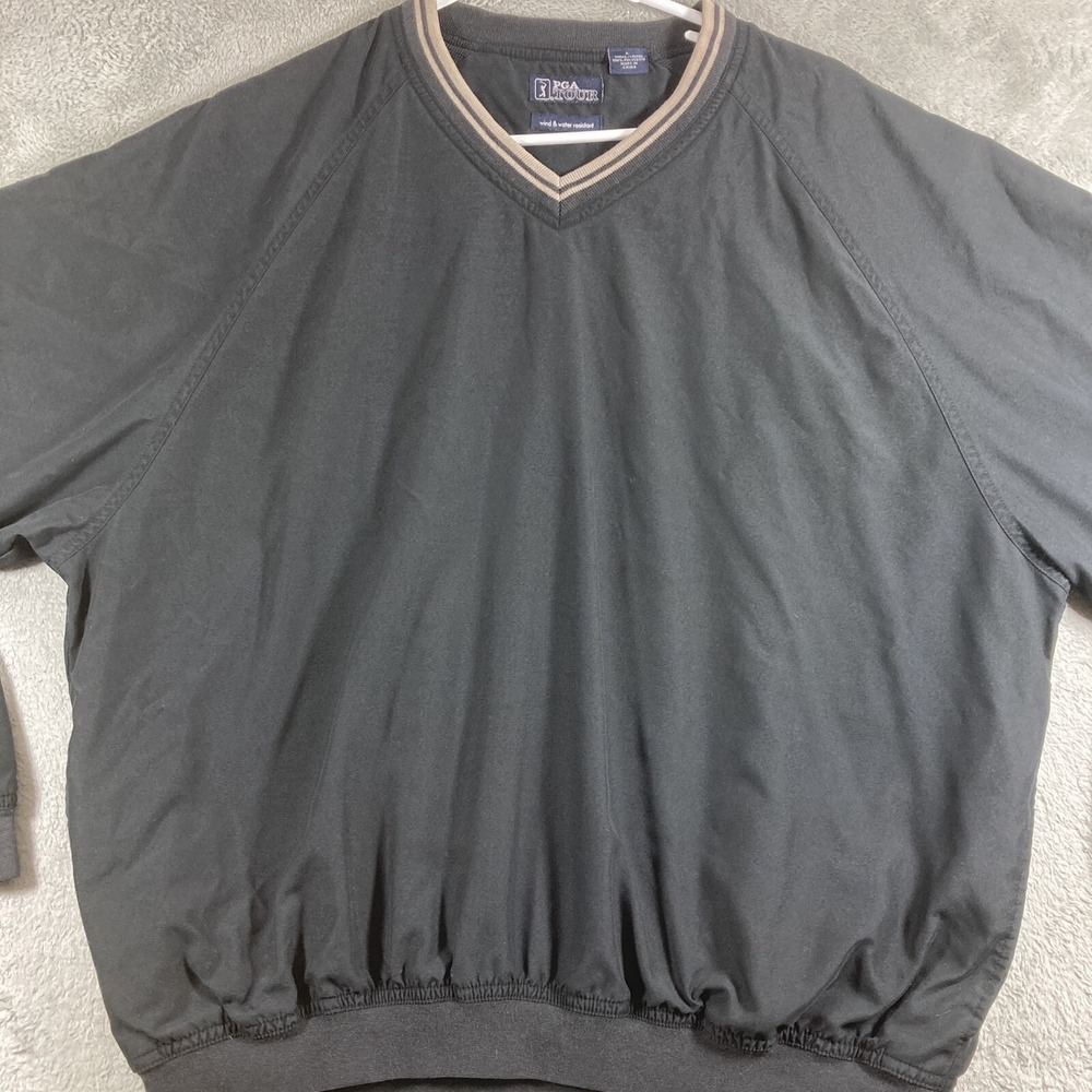 PGA Tour Windbreaker Jacket Adult Large Black Golf Pullover Zip Off Long Sleeves